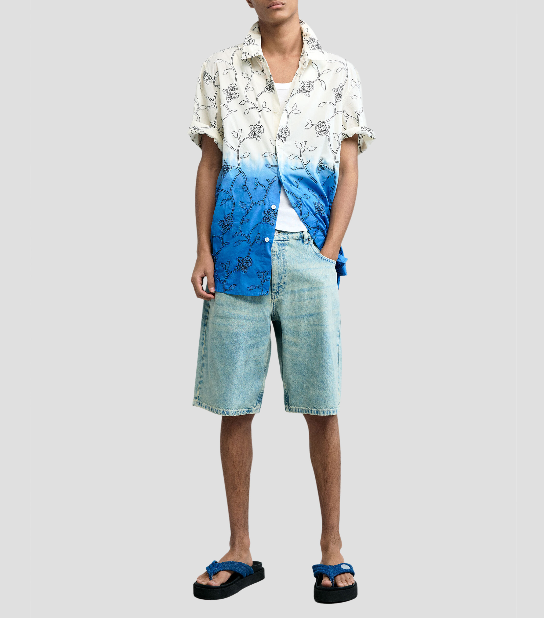Camisa bordado fantasía manga corta Hombre